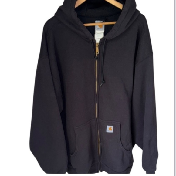 Carhartt Black Hooded Zip-Up Jacket lined 4x heavy duty clean
